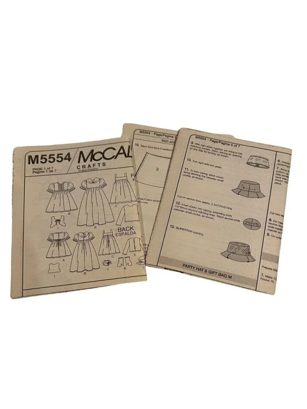 McCalls Crafts Sewing Pattern M5554 Doll Clothes Outfits OSZ